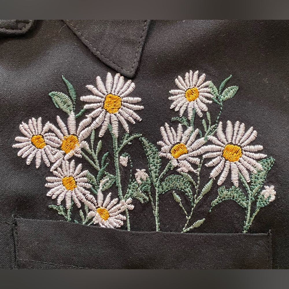 Self Esteem Black Button-Down Top with Daisy Embroidery - Picture 7 of 11